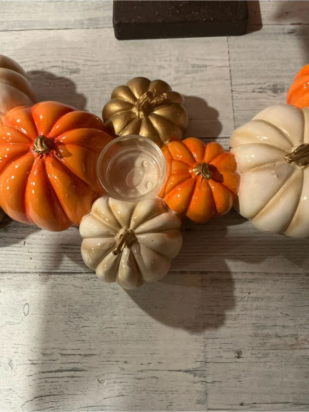 SHABBY CHIC pumpkins tealight candle holder centerpiece